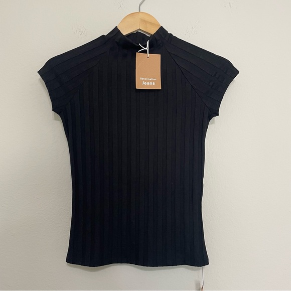 NWT REFORMATION Black Ribbed Giselle Mock Neck Top Size XS - Picture 2 of 7
